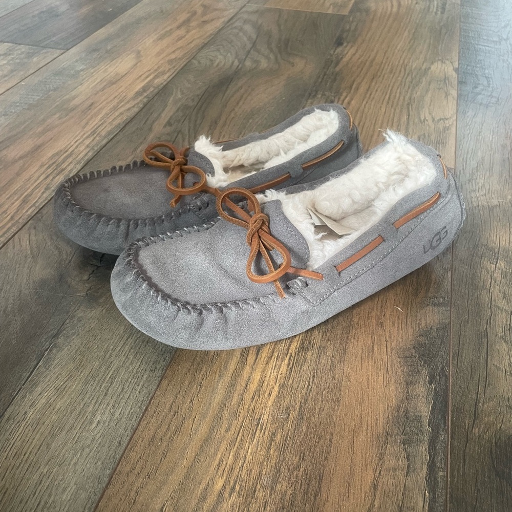 UGG Gray Moccasins with Tan Laces